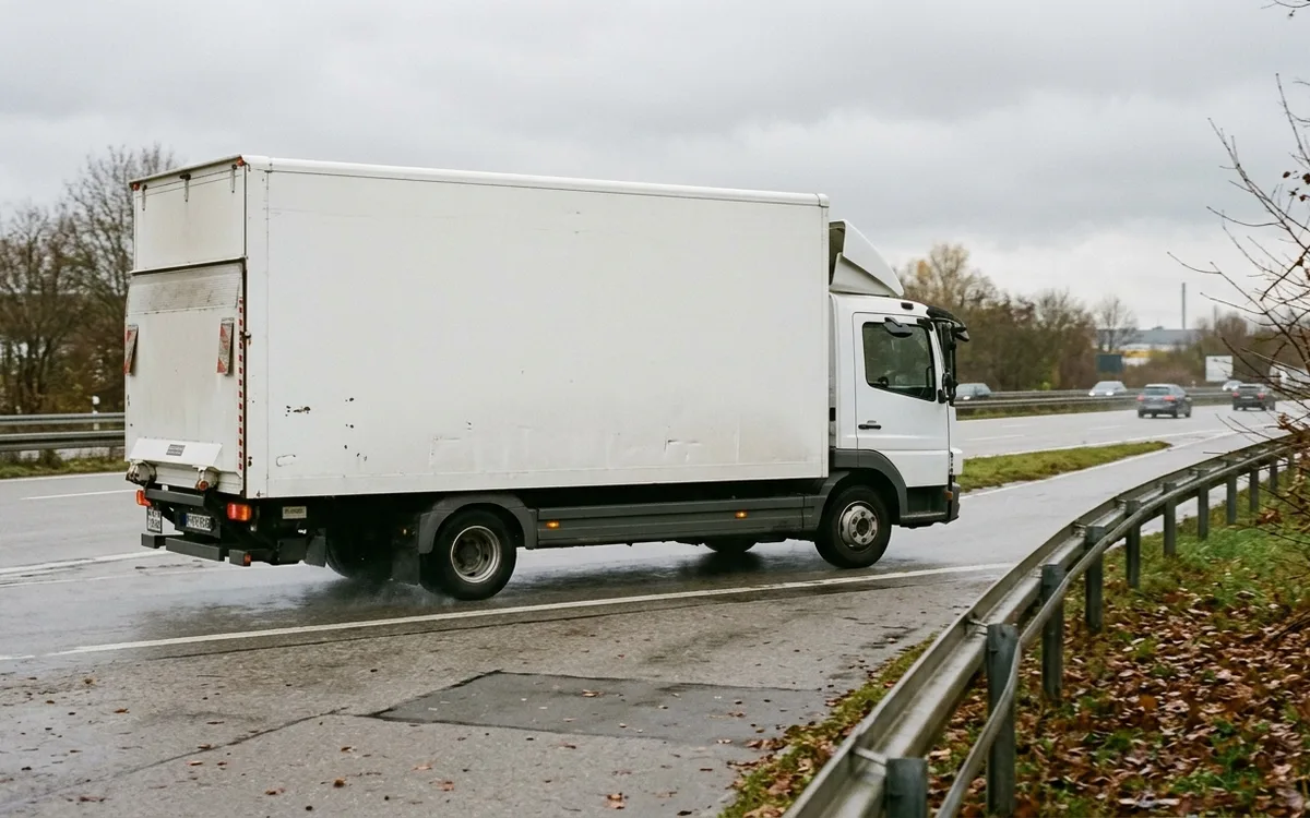Umzugswagen fährt über die Auffahrt auf die Autobahn